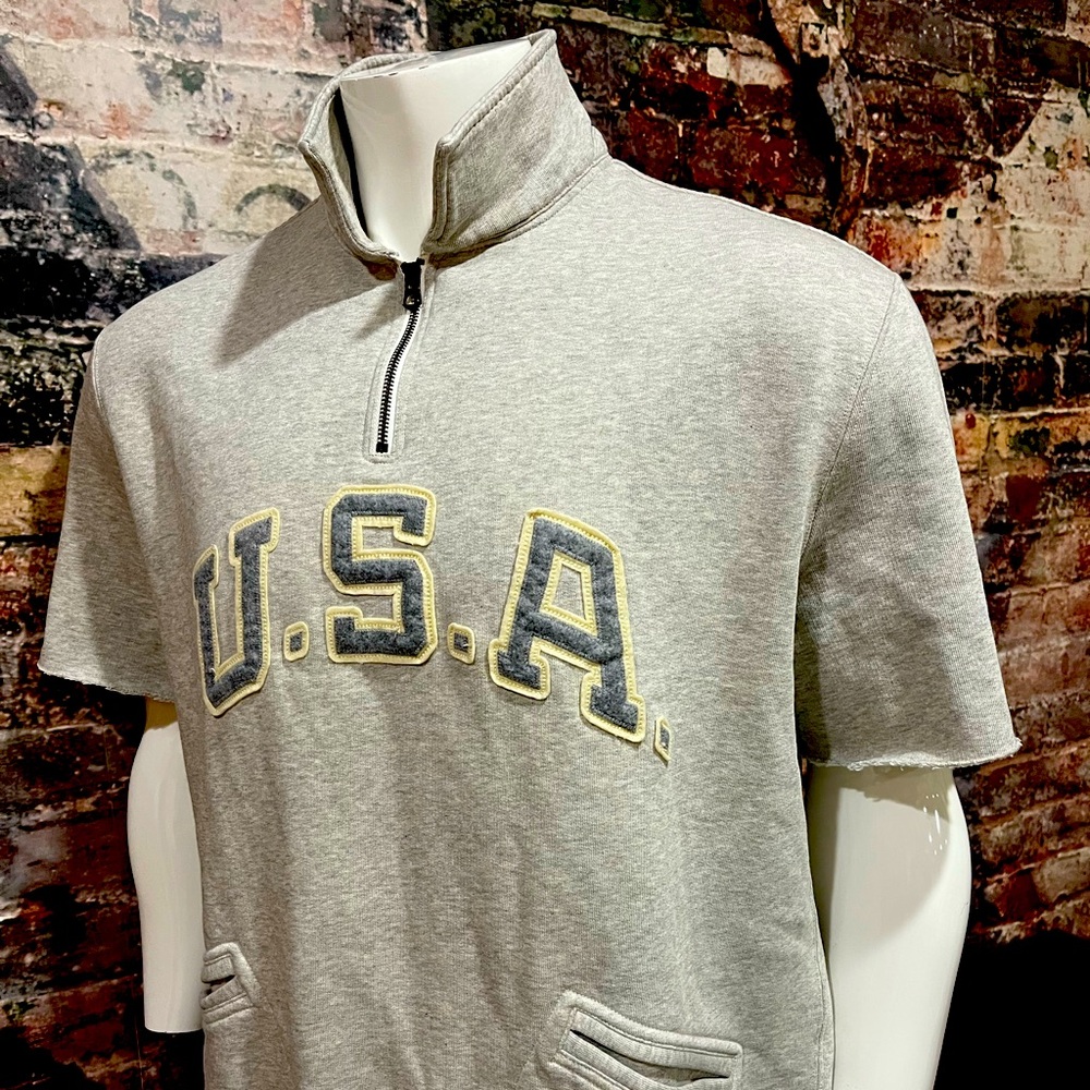 NEW USA Polo Ralph Lauren Rare short sleeve half zip Gray Varsity Sweat Top - Picture 3 of 7